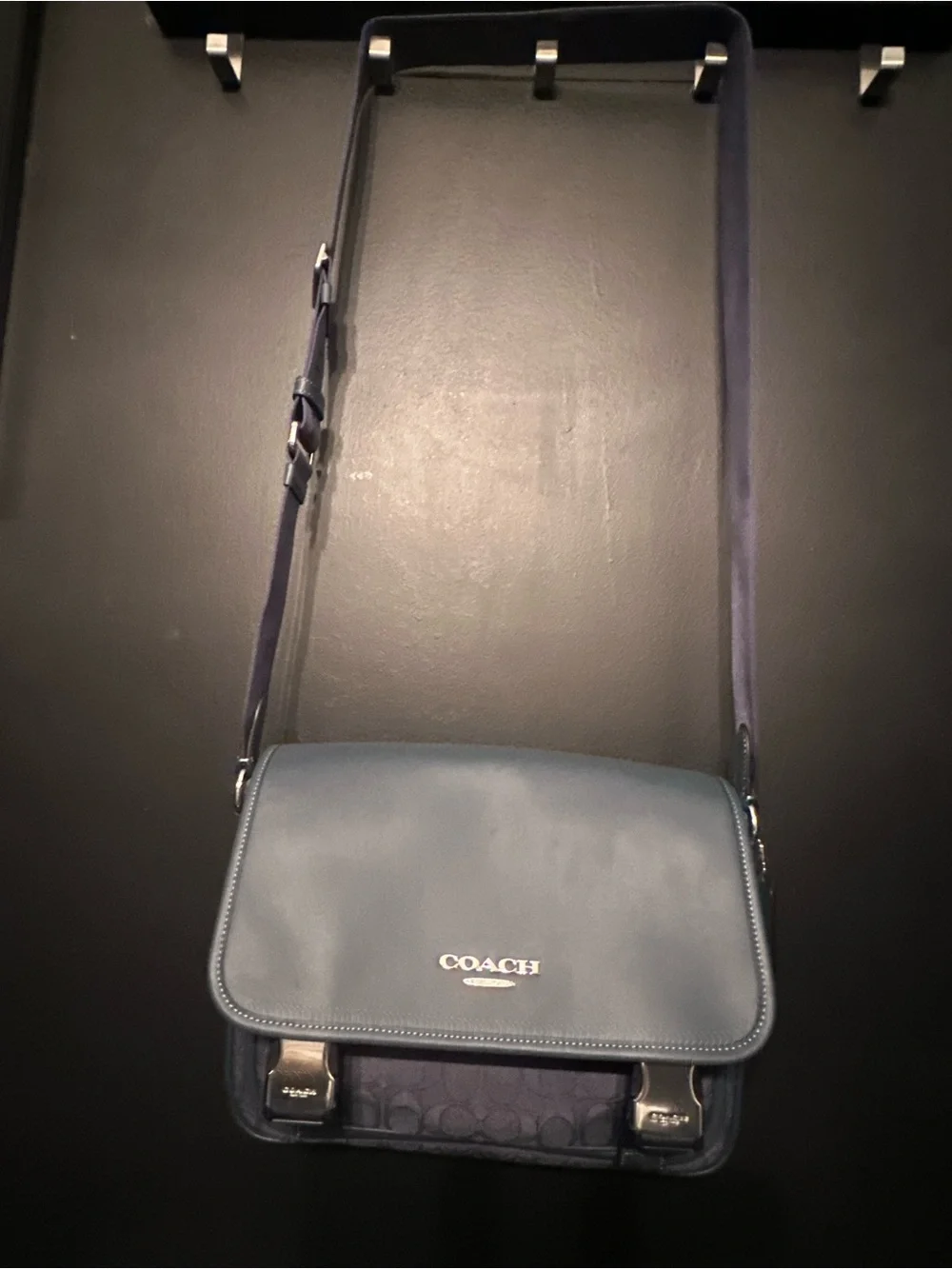 Coach Navy Blue Signature Canvas & Leather Messenger Bag - Coach